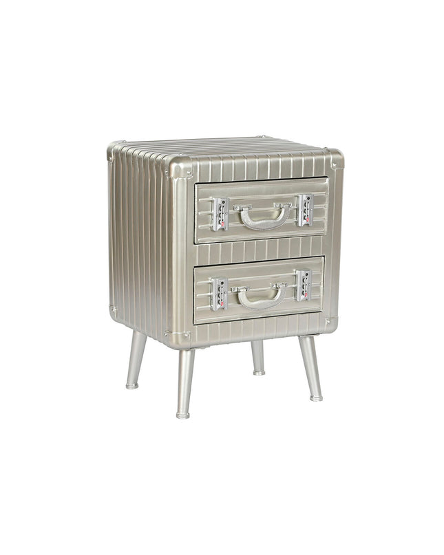Home ESPRIT silver metal and MDF bedside table with wood accents, measuring 46x39x63 cm, featuring a modern design.