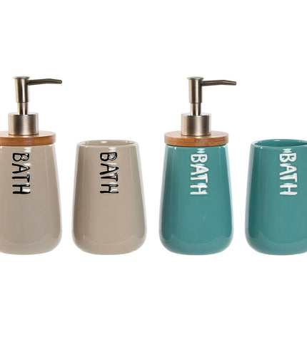 Home ESPRIT beige and turquoise bamboo and ABS bathroom containers, 9x8.5x19 cm, set of 2, with dolomite accents.
