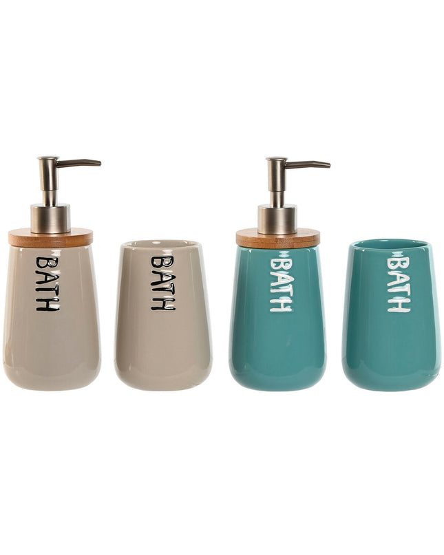 Home ESPRIT beige and turquoise bamboo and ABS bathroom containers, 9x8.5x19 cm, set of 2, with dolomite accents.