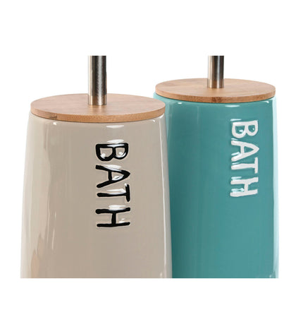 Home ESPRIT beige and turquoise bamboo toilet brush with stainless steel handle, set of 2, in bathroom decor, 12.2 x 12.2 x 35.2 cm