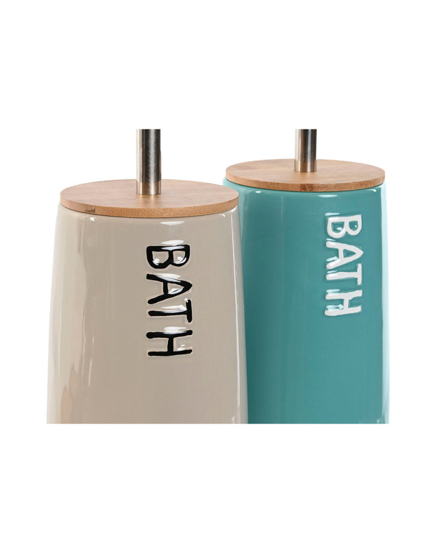 Home ESPRIT beige and turquoise bamboo toilet brush with stainless steel handle, set of 2, in bathroom decor, 12.2 x 12.2 x 35.2 cm