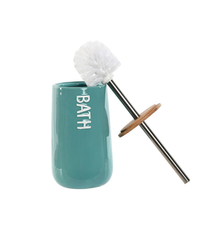 Home ESPRIT beige and turquoise bamboo toilet brush set with stainless steel handle, 12.2 x 12.2 x 35.2 cm, two pieces.