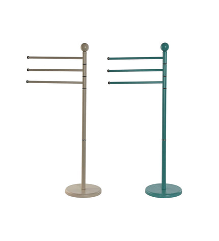 Two beige and turquoise metal standing towel racks by Home ESPRIT, each measuring 43 x 22 x 90 cm, for bathroom use.