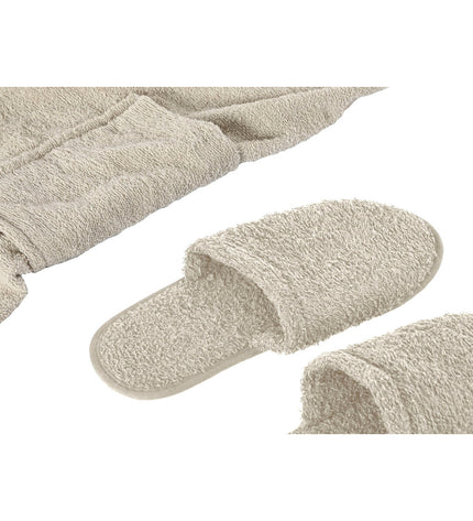 Beige men's cotton home bathrobe from Home ESPRIT, shown hanging with a relaxed fit, ideal for home and bathroom use.