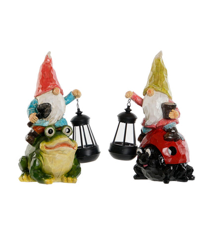 Two colorful outdoor garden gnomes from Home ESPRIT, red and green, measuring 20x17.8x32 cm, for decorating your garden outside.