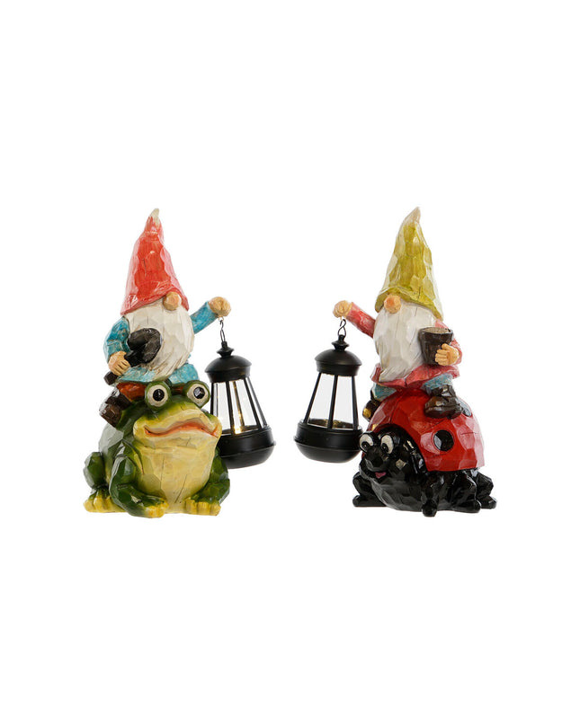 Two multicolored outdoor garden gnomes by Home ESPRIT in red and green, measuring 20 x 17.8 x 32 cm, for outdoor decoration.