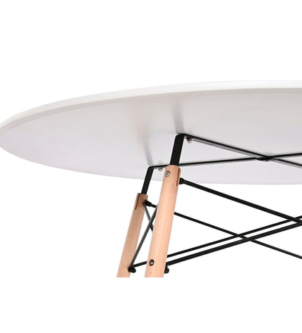 Home ESPRIT white and black dining table with natural birch wood accents, 120x120x74 cm, MDF and birch wood furniture.
