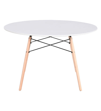 Home ESPRIT eettafel with white and black finish, natural birch wood accents, measuring 120x120x74 cm, in a modern dining setting.