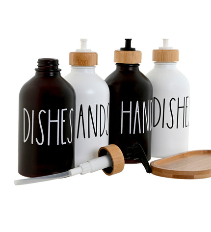 Home ESPRIT white and black bamboo soap dispensers, 350ml, for bathroom and kitchen, set of 2, stylish and functional.