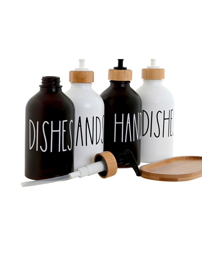 Home ESPRIT white and black bamboo soap dispensers, 350ml, for bathroom and kitchen, set of 2, stylish and functional.