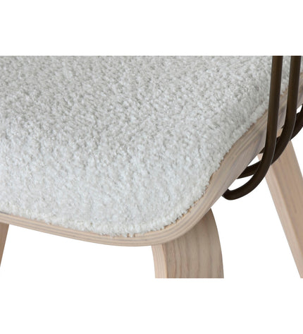 Home ESPRIT keukenstoel in wit polyester, houten frame, dimensions 51x55x76.5 cm, suitable for kitchen or dining area.