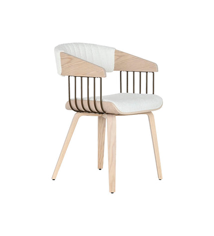 Home ESPRIT kitchen chair in white polyester with wooden legs, measuring 51 x 55 x 76.5 cm, suitable for dining and home use.