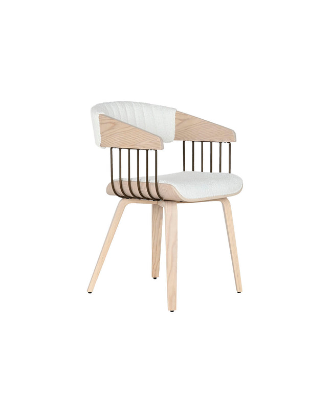 Home ESPRIT kitchen chair in white polyester with wooden legs, measuring 51 x 55 x 76.5 cm, suitable for dining and home use.