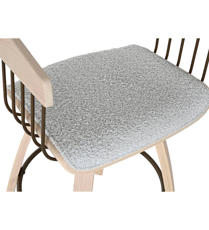 Home ESPRIT kitchen chair in gray polyester with wooden legs, measuring 51x55x91 cm, suitable for home dining or kitchen use.