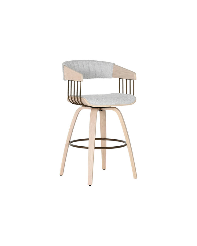 Home ESPRIT kitchen chair in gray polyester with wooden legs, measuring 51x55x91 cm, suitable for home dining or kitchen use.