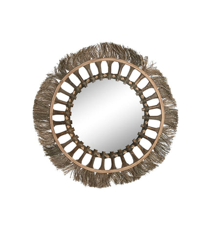 Home ESPRIT tropical round wall mirror, 60x2.5x60 cm, with natural wood finish, suitable for home decor and kitchen areas.