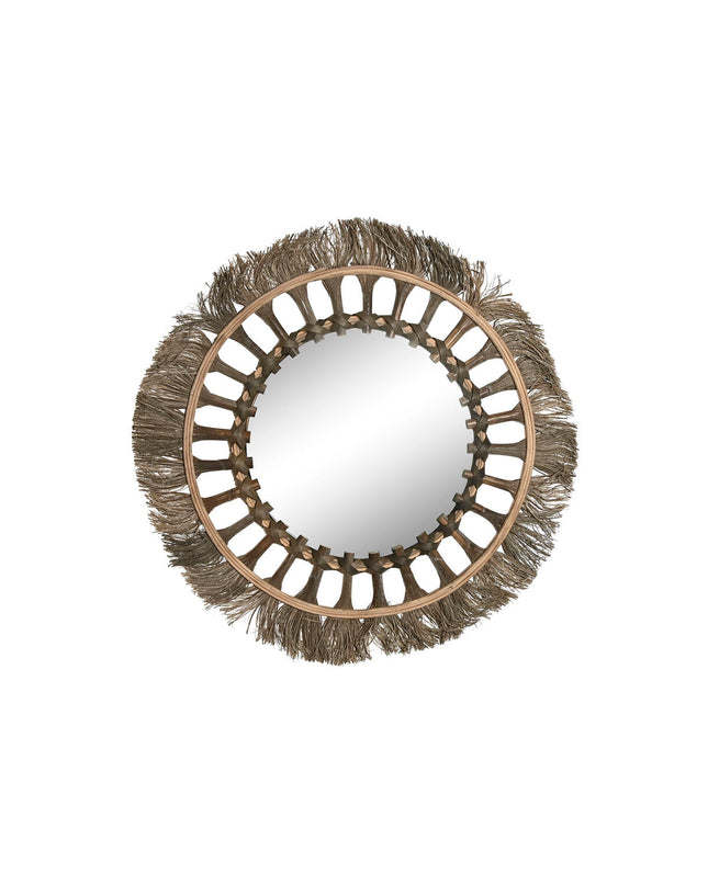 Home ESPRIT tropical round wall mirror, 60x2.5x60 cm, with natural wood finish, suitable for home decor and kitchen areas.