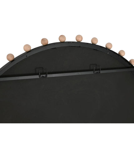 Modern black round wall mirror by Home ESPRIT, 113 cm diameter with natural accents, ideal for home decor and interior design.