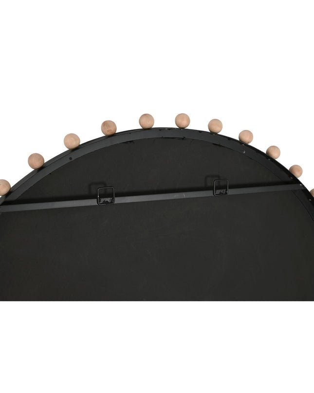Modern black round wall mirror by Home ESPRIT, 113 cm diameter with natural accents, ideal for home decor and interior design.