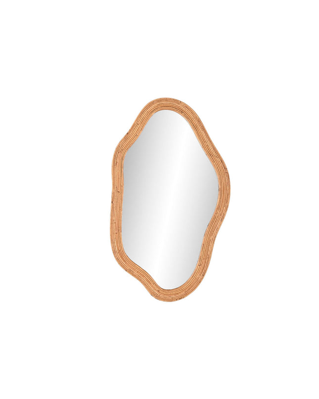 Home ESPRIT round wall mirror with natural crystal and rattan frame, measuring 71x2.5x120.5 cm, ideal for home decor.