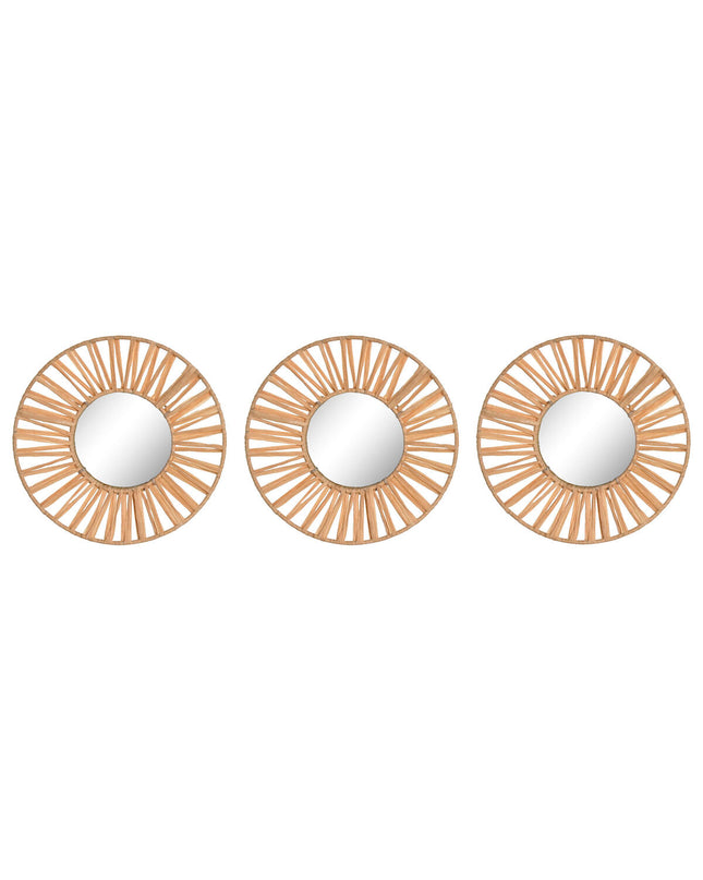 Set van drie natuurlijke scandi spiegels van Home ESPRIT, 20x2x20 cm, geschikt voor huisdecoratie en interieur.