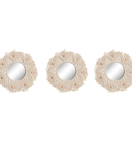 Home ESPRIT boho set of three white wall mirrors, 20x20 cm, decorative home decor for living spaces.