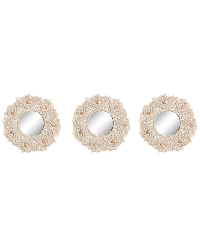 Home ESPRIT boho set of three white wall mirrors, 20x20 cm, decorative home decor for living spaces.