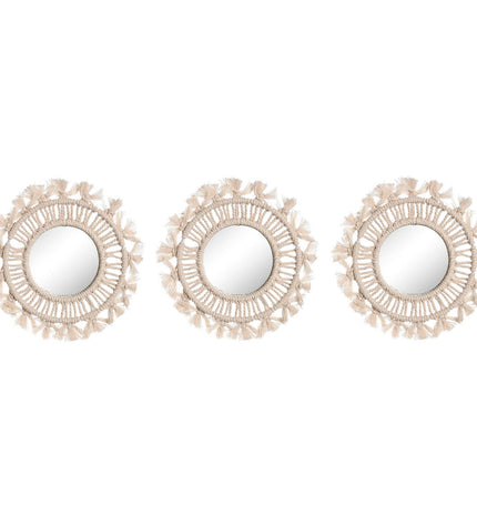 Home ESPRIT boho set of three wall mirrors, white, 20x1x20 cm, decorative house decor for modern interiors.