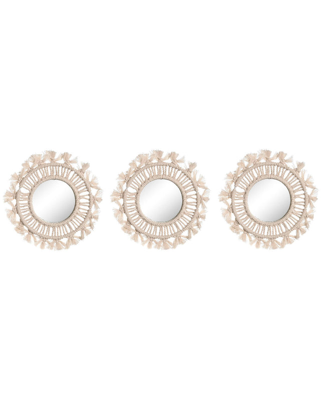 Home ESPRIT boho set of three wall mirrors, white, 20x1x20 cm, decorative house decor for modern interiors.