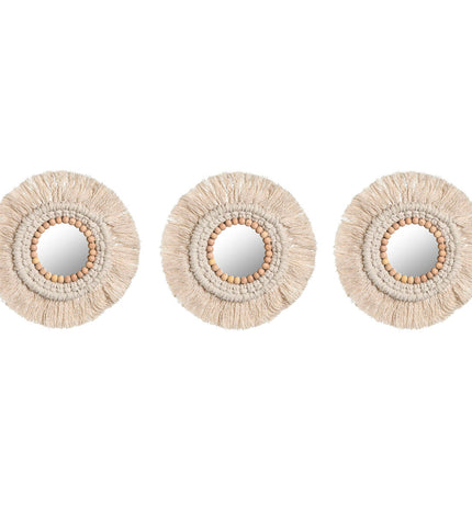 Set van drie boho witte spiegels van Home ESPRIT, 20x20 cm, geschikt voor huisdecoratie en keukeninterieur.