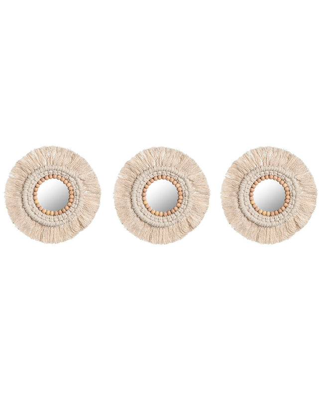 Set van drie boho witte spiegels van Home ESPRIT, 20x20 cm, geschikt voor huisdecoratie en keukeninterieur.