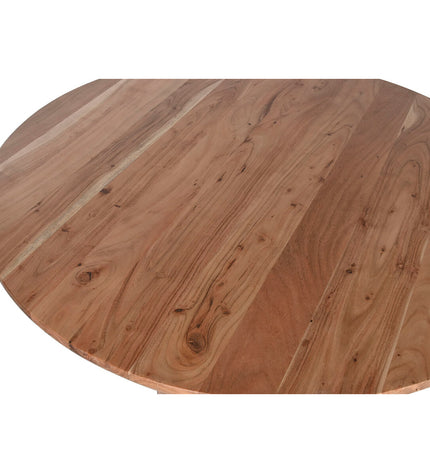 Home ESPRIT brown acacia dining table with natural wood finish, 115x115x76 cm, for home and kitchen furniture.