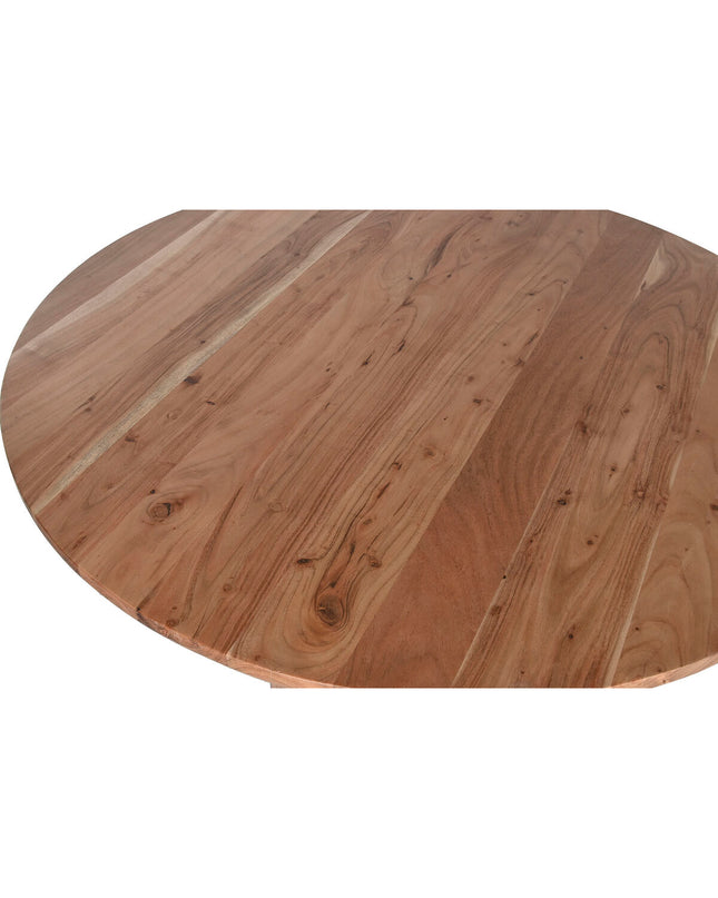 Home ESPRIT brown acacia dining table with natural wood finish, 115x115x76 cm, for home and kitchen furniture.