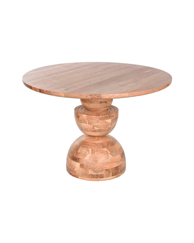 Home ESPRIT brown acacia dining table, square shape, natural wood finish, measuring 115x115x76 cm, suitable for home dining rooms.
