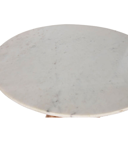Home ESPRIT white marble and acacia wood dining table, 115x115x76 cm, with a natural finish and sleek design.