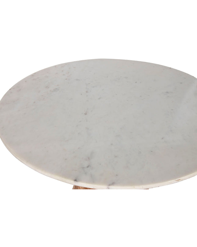 Home ESPRIT white marble and acacia wood dining table, 115x115x76 cm, with a natural finish and sleek design.