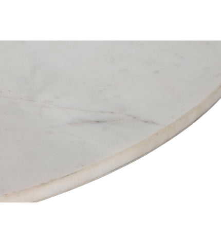 Home ESPRIT white marble and acacia wood dining table with 115x115 cm surface and 76 cm height.