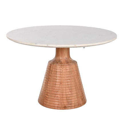 Home ESPRIT white marble and acacia dining table, 115x115x76 cm, modern kitchen and home furniture piece.
