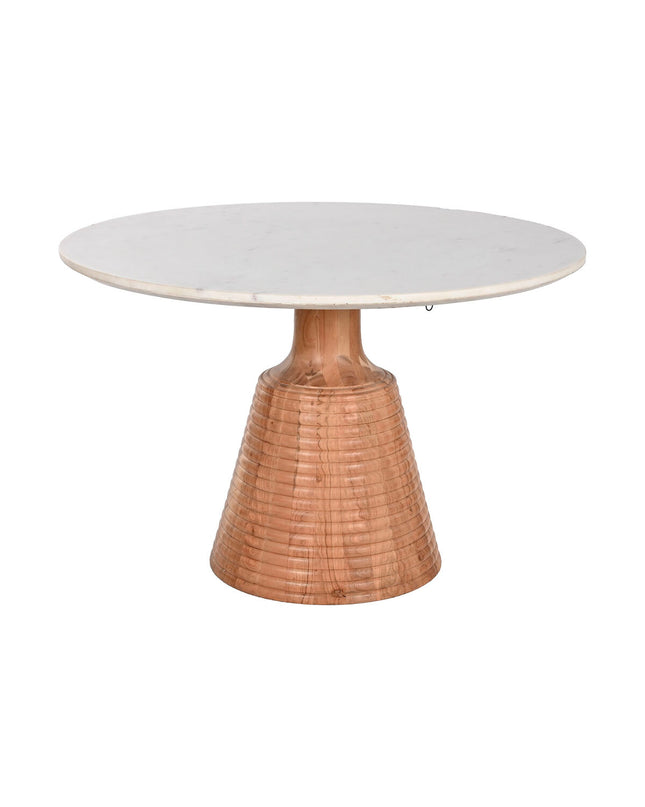 Home ESPRIT white marble and acacia dining table, 115x115x76 cm, modern kitchen and home furniture piece.