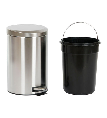 Home ESPRIT silver 12L pedal trash bin made of stainless steel and polypropylene for home kitchen and storage use.