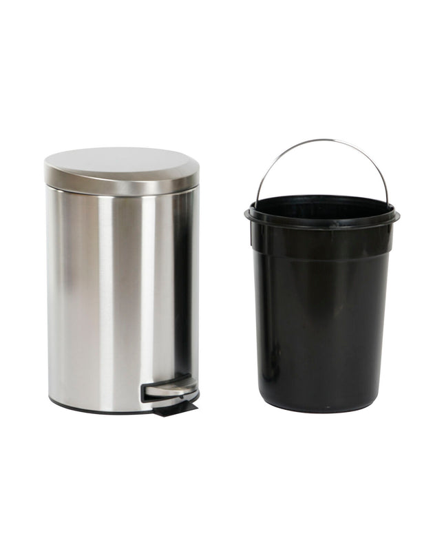Home ESPRIT silver 12L pedal trash bin made of stainless steel and polypropylene for home kitchen and storage use.