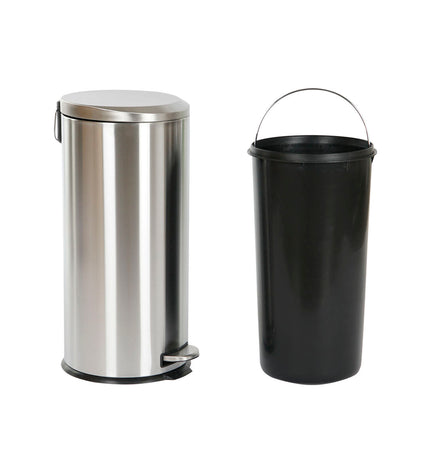 Home ESPRIT 30L silver stainless steel pedal trash bin with plastic body for home kitchen and storage organization.