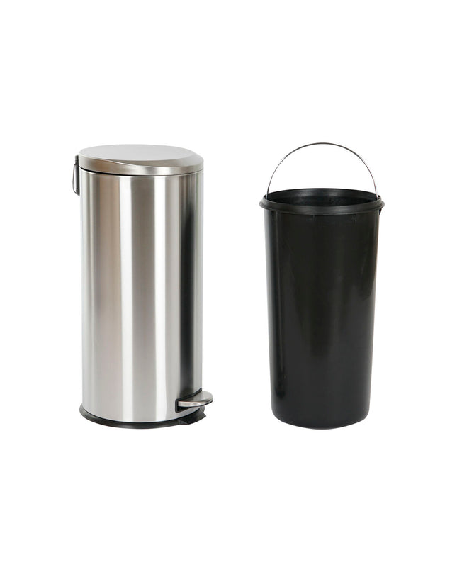 Home ESPRIT 30L silver stainless steel pedal trash bin with plastic body for home kitchen and storage organization.