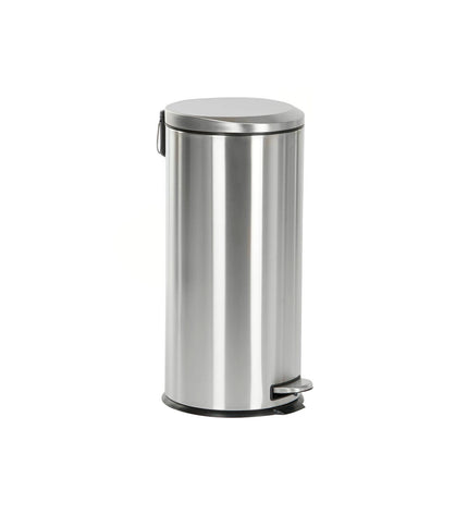 Home ESPRIT 30L silver stainless steel and polypropylene pedal bin for home use, with a touchless foot pedal and sleek design.