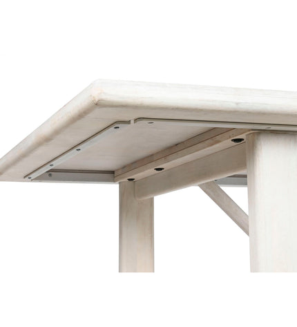 Home ESPRIT white mango wood dining table with sturdy legs, measuring 213.4 x 96.5 x 76.2 cm, in a modern kitchen setting.