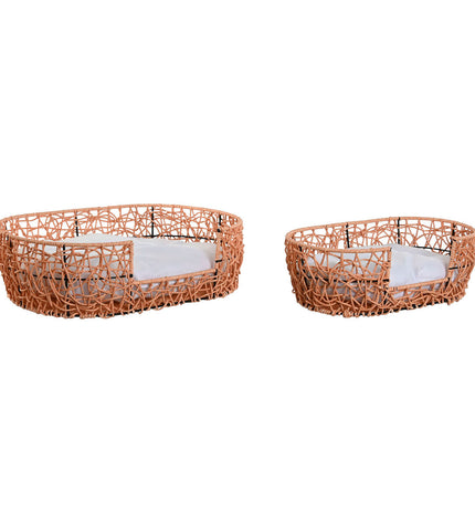 Home ESPRIT hondenbed in lichtbruin met metalen en rotan details, 50x35x14 cm, geschikt voor kleine huisdieren.