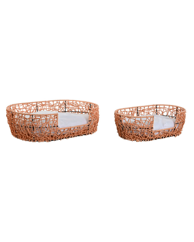 Home ESPRIT hondenbed in lichtbruin met metalen en rotan details, 50x35x14 cm, geschikt voor kleine huisdieren.