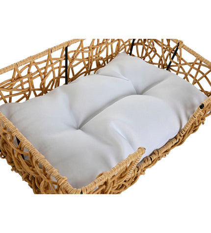 Home ESPRIT hondenbed in lichtbruin met metalen en synthetisch rotan, 50x35x14 cm, geschikt voor kleine dieren.