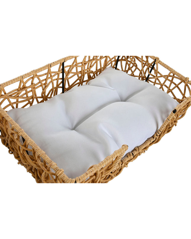 Home ESPRIT hondenbed in lichtbruin met metalen en synthetisch rotan, 50x35x14 cm, geschikt voor kleine dieren.