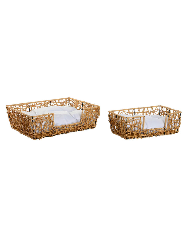 Home ESPRIT hondenbed in lichtbruin met metalen frame en synthetisch rotan, 50x35x14 cm, geschikt voor kleine huisdieren.